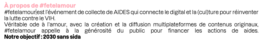 #fetelamour vih sida ist santé sexuelle dons collecte évenement e-event culture musique cinéma solidarité stars partenaires shopping solidaire partenaires