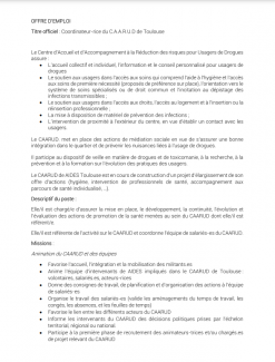 aides recrutement offre emploi poste coordinateur coordinatrice caarud toulouse vih hépatites sida