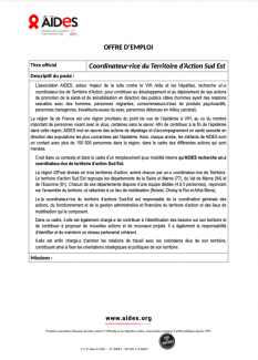 coordinateur-rice du Territoire d’Action Sud Est association aides vih sida prévention recrutement poste emploi fiche candidature