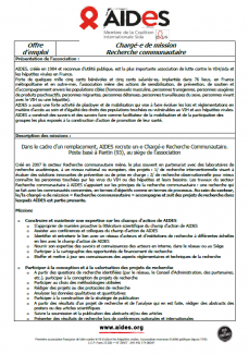 fiche de poste offre emploi poste chargé de mission recherche communautaire vih hépatites sida
