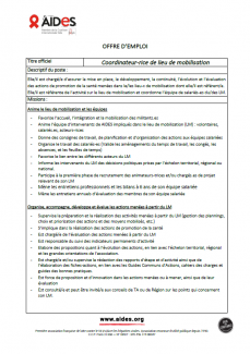 fiche de poste coordinateur coordinatrice AIDES bobigny