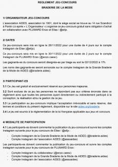 jeu concours règlement braderie de la mode aides 2022